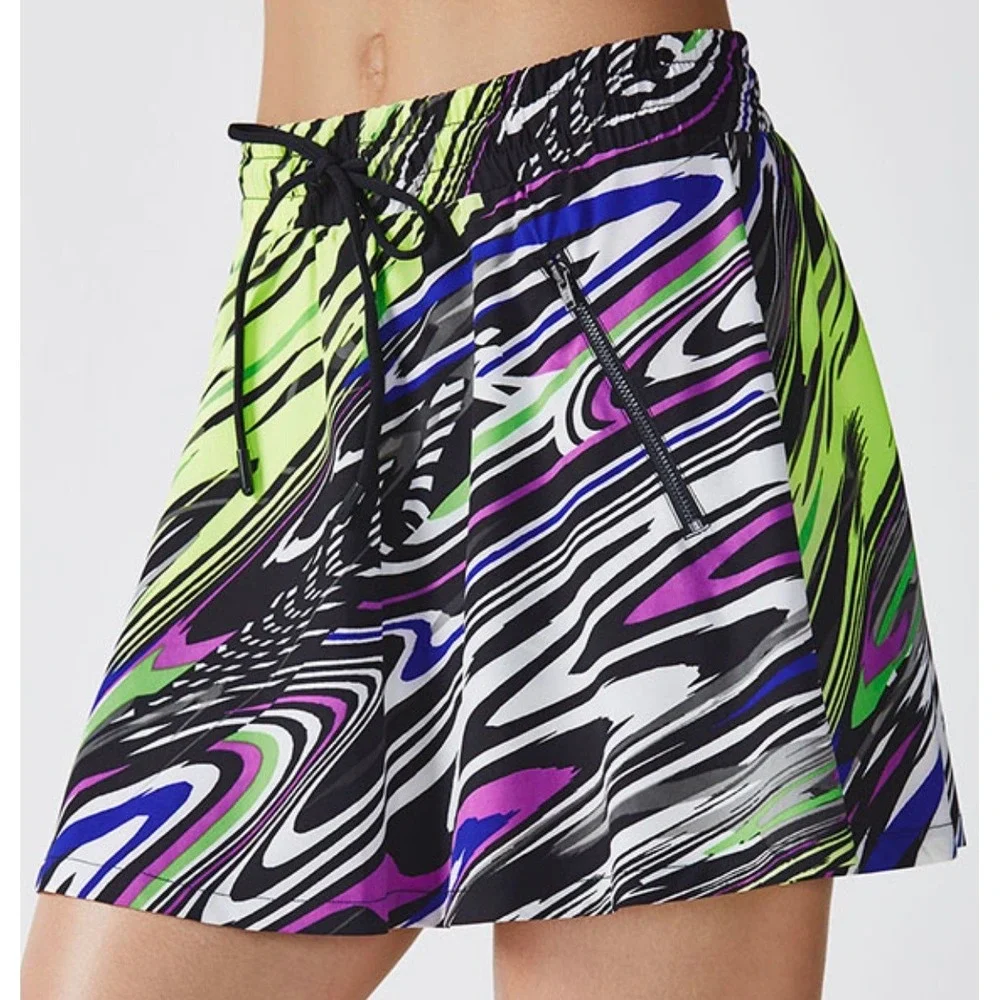 Fabletics Mikah Abstract Neon Swirl Athletic Skirt Zip Pockets Size Small EUC